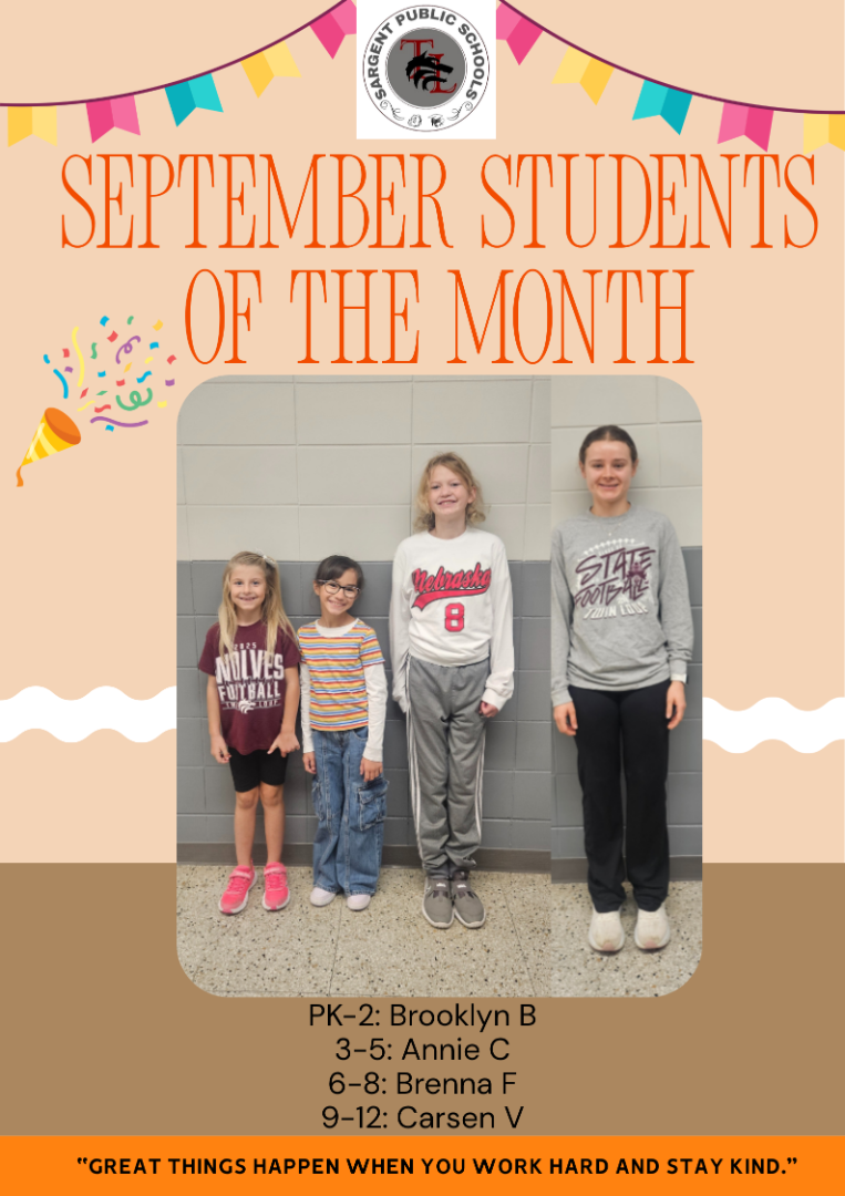September Students of the Month poster with image of 4 students